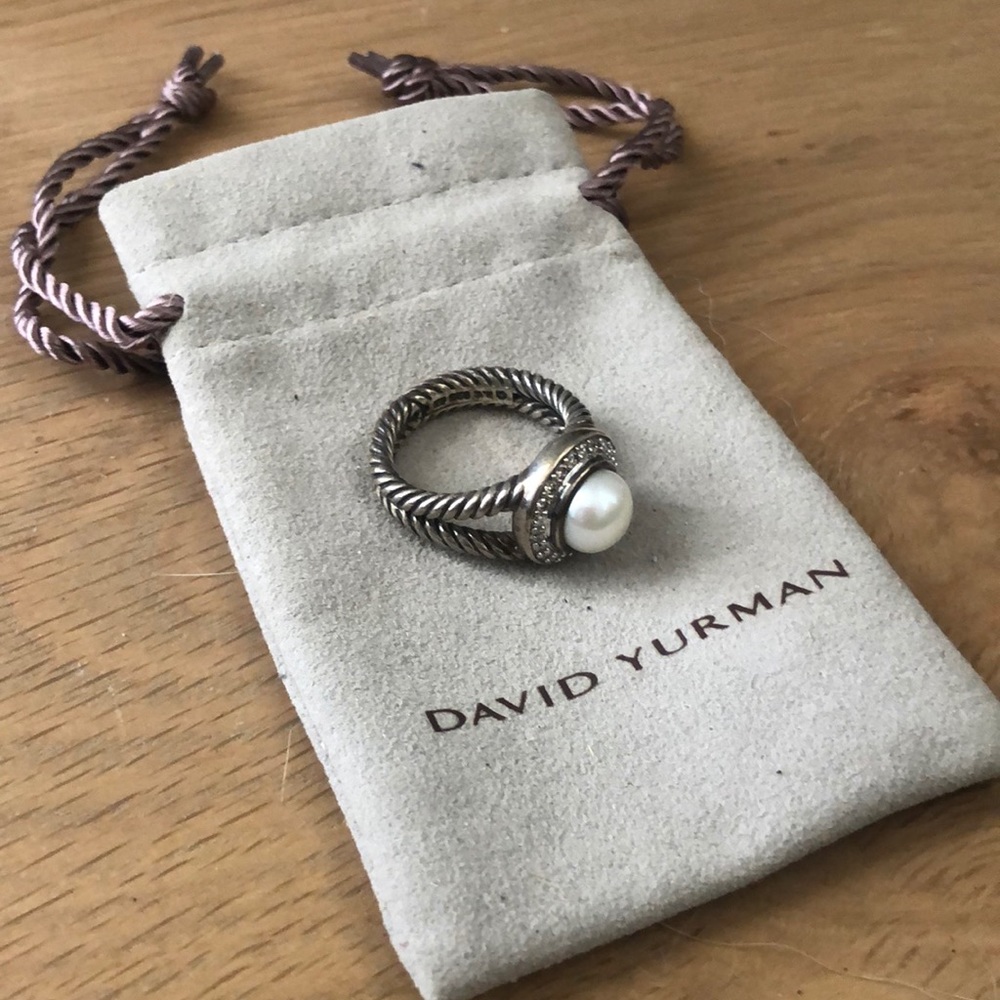 Albion Pearl Ring in Sterling Silver with Pavé Diamonds
